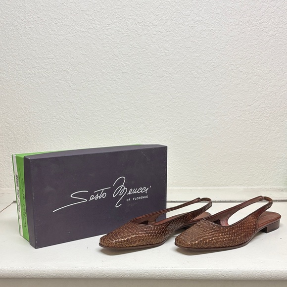 Sesto Meucci Brown Leather Woven Slingback Flats - Picture 1 of 8